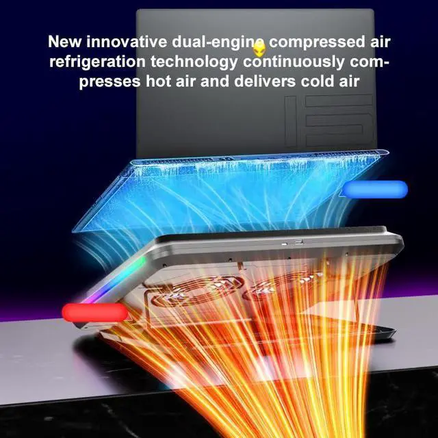Alt view image 5 of 5 - Twin Turbo Pressure Air Notebook Cooler,RGB Gaming Atmosphere Light Multi-Angle Adjustment,360 Degrees Around The air Duct,All-Round efficient Heat Dissipation for Various Kinds of laptops LZ-D17