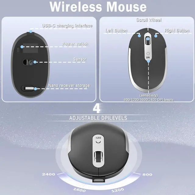 Alt view image 3 of 5 - 2025 New Wireless Keyboard and Mouse Combo2.4G Silent Cordless Keyboard Mouse Combo for Windows Chrome Laptop Computer PC Desktop- Ultra SlimQuiet Full Size Keyboard with Number Pad-Black