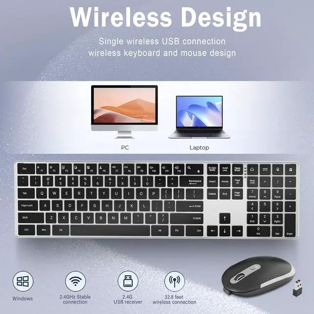 Alt view image 4 of 5 - 2025 New Wireless Keyboard and Mouse Combo2.4G Silent Cordless Keyboard Mouse Combo for Windows Chrome Laptop Computer PC Desktop- Ultra SlimQuiet Full Size Keyboard with Number Pad-Black