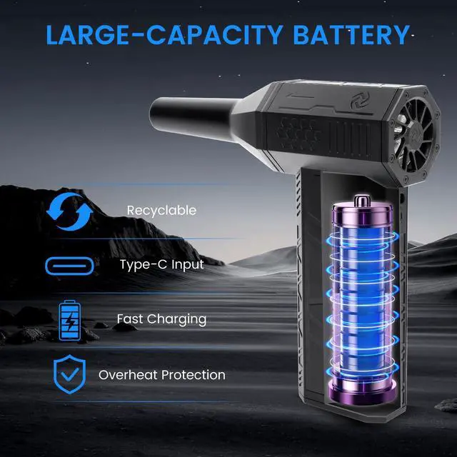 Alt view image 3 of 5 - Compressed Air Duster, 3-Gear Electric Air Duster Rechargeable, Super Power Air Blower with Brushless Motor, Mini Blower for Computer, Keyboard, Car, House, Office, Outdoor, PC