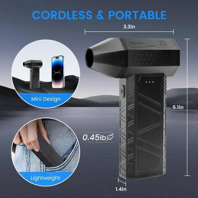 Alt view image 4 of 5 - Compressed Air Duster, 3-Gear Electric Air Duster Rechargeable, Super Power Air Blower with Brushless Motor, Mini Blower for Computer, Keyboard, Car, House, Office, Outdoor, PC