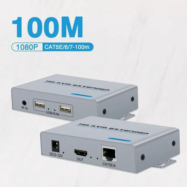 Alt view image 2 of 5 - HDMI KVM USB Extender Over Single CAT 5E/6/7 Cable 1080P HD Transmitter Receiver 100m RJ45 Network HDMI KVM Extender with 2 USB Out for PC DVD HDTV