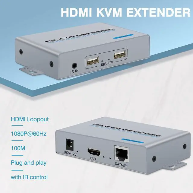 Alt view image 3 of 5 - HDMI KVM USB Extender Over Single CAT 5E/6/7 Cable 1080P HD Transmitter Receiver 100m RJ45 Network HDMI KVM Extender with 2 USB Out for PC DVD HDTV