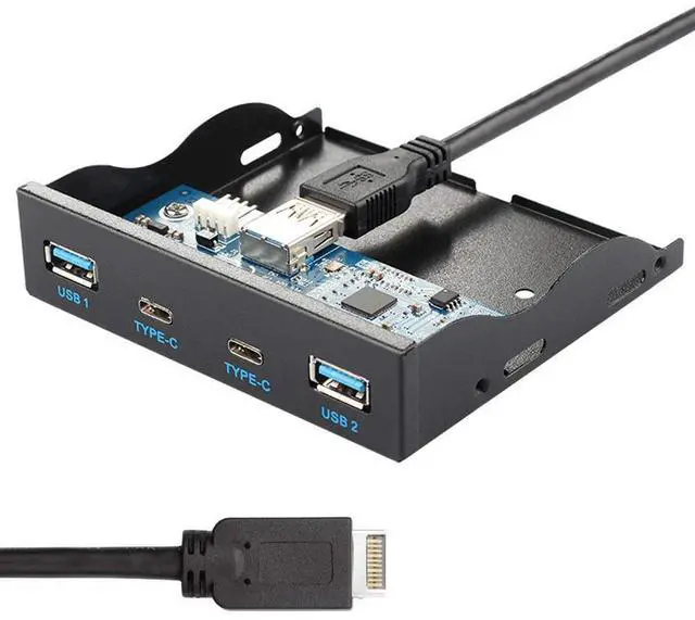 Alt view image 2 of 5 - JSER USB 3.1 Front Panel Header 19Pin to USB-C & USB 3.0 HUB 4 Ports Front Panel Motherboard Cable Compatible for 3.5" Floppy Bay