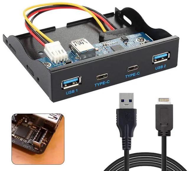 Alt view image 4 of 5 - JSER USB 3.1 Front Panel Header 19Pin to USB-C & USB 3.0 HUB 4 Ports Front Panel Motherboard Cable Compatible for 3.5" Floppy Bay