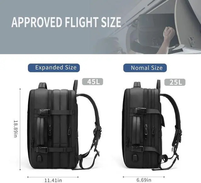 Alt view image 3 of 5 - Travel Backpack Business for Men Carry On Backpack Large 45L Travel Bag Water-resistant Laptop Backpack Weekender Bag Fits 17.3 lnch Laptop