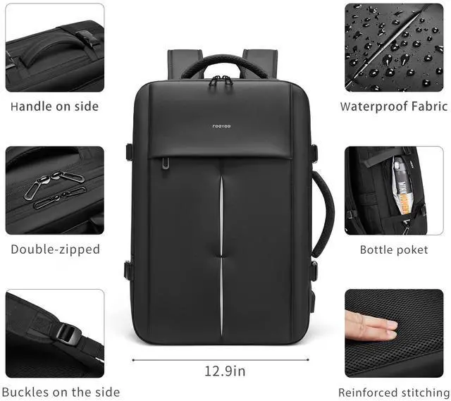 Alt view image 4 of 5 - Travel Backpack Business for Men Carry On Backpack Large 45L Travel Bag Water-resistant Laptop Backpack Weekender Bag Fits 17.3 lnch Laptop