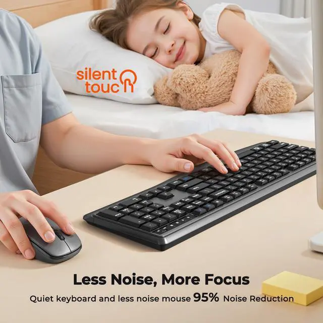 Alt view image 3 of 5 - Wireless Keyboard and Mouse Combo, 2.4G/Bluetooth Silent Full-Size Cordless Keyboard Mouse Combo, 3800 DPI Optical Mouse, Wrist Rest, Portable Keyboard Mouse Set for Mac, Windows, Laptop