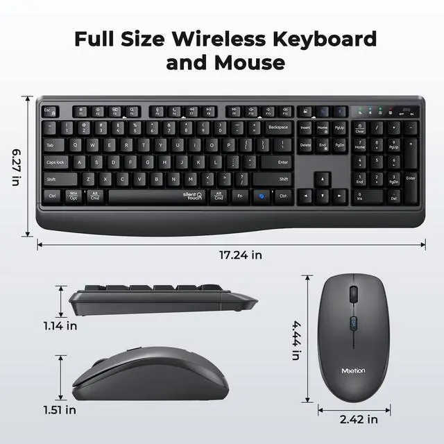 Alt view image 5 of 5 - Wireless Keyboard and Mouse Combo, 2.4G/Bluetooth Silent Full-Size Cordless Keyboard Mouse Combo, 3800 DPI Optical Mouse, Wrist Rest, Portable Keyboard Mouse Set for Mac, Windows, Laptop