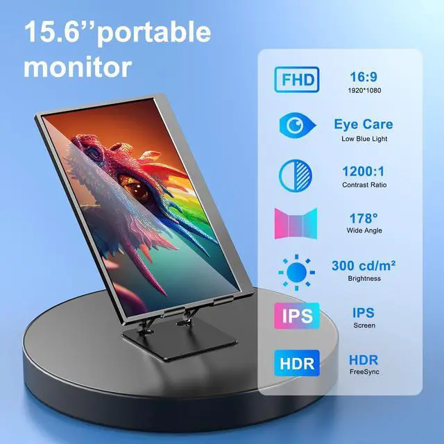 Alt view image 2 of 5 - QiMeng 15.6-inch Portable Laptop Monitor, FHD 1920 * 1080 Resolution, Equipped with USB Type-C and HDMI interfaces, Supports HDR, with Smart Cover, Built-in Speakers (Style, 15.6)