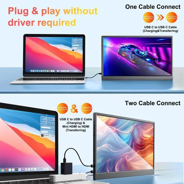 Alt view image 3 of 5 - QiMeng 15.6-inch Portable Laptop Monitor, FHD 1920 * 1080 Resolution, Equipped with USB Type-C and HDMI interfaces, Supports HDR, with Smart Cover, Built-in Speakers (Style, 15.6)