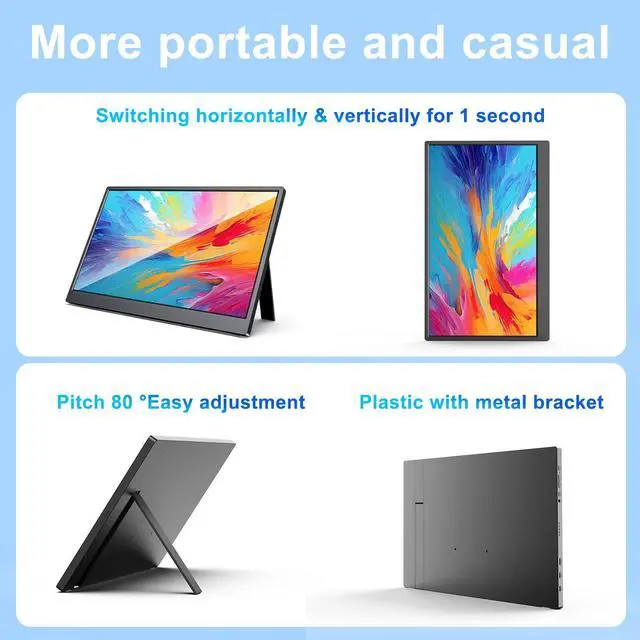 Alt view image 5 of 5 - QiMeng 15.6-inch Portable Laptop Monitor, FHD 1920 * 1080 Resolution, Equipped with USB Type-C and HDMI interfaces, Supports HDR, with Smart Cover, Built-in Speakers (Style, 15.6)