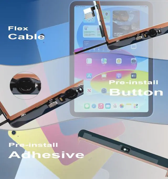 Alt view image 3 of 5 - for iPad 10th Generation (10 Gen 2022) Screen Replacement Repair Kit 10.9" Digitizer Front Touch Glass +Protector +Adhesive +DIY Tools (without LCD)