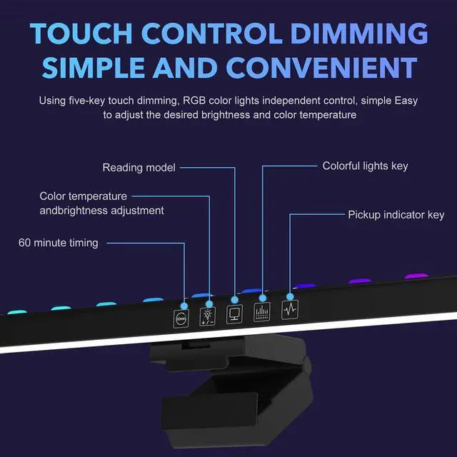 Alt view image 4 of 5 - and-L Monitor Light Bar for 24-27 Inch, with 7color RGB Stepless Dimming 3Color Temperatures Touch Control USB Powered Screenbar for Office/Game