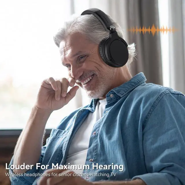 Alt view image 5 of 5 - Wireless Headphones for TV Watching, TV Headphones Wireless for Seniors with Transmitter Charging Base, Over ear Bluetooth Headset No Audio Delay, HIFI Stereo, 65H Playtime, Gifts for Parents/Elderly