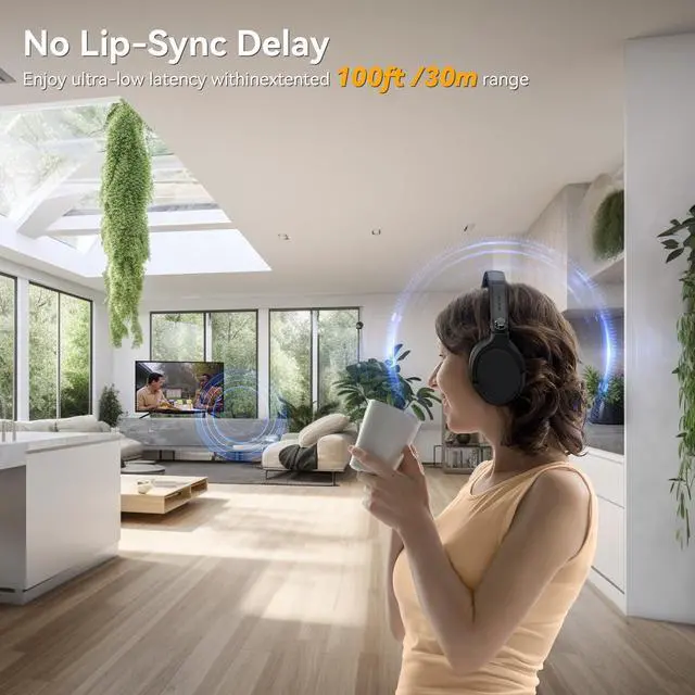 Alt view image 4 of 5 - Wireless Headphones for TV Watching, TV Headphones Wireless for Seniors with Transmitter Charging Base, Over ear Bluetooth Headset No Audio Delay, HIFI Stereo, 65H Playtime, Gifts for Parents/Elderly