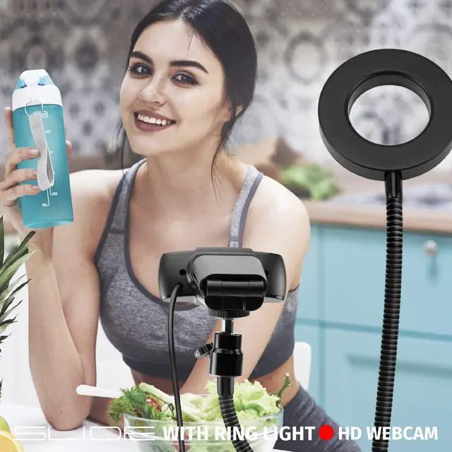 Alt view image 5 of 5 - Slide 720P HD Webcam, Portable Ring Light with Stand |Vlogging Kit for TikTok, YouTube, Twitch, Streaming Equipment |Video Recorder Camera w 30 Light Modes, 30 FPS | 2 Flexible Gooseneck Arms, Clamp