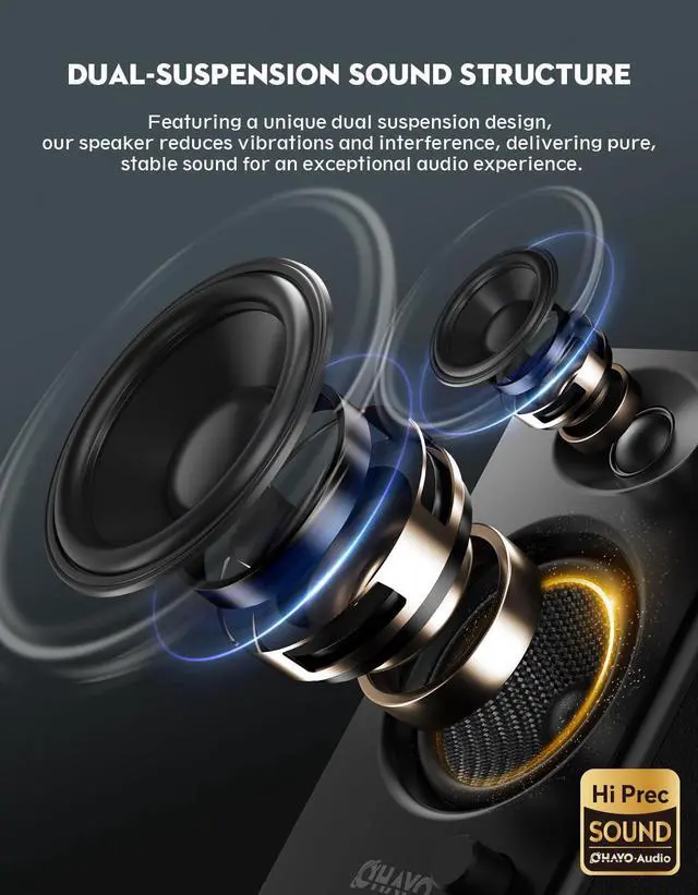 Alt view image 3 of 5 - OHAYO 60W Computer Speakers for Music and Gaming, Active Bluetooth 5.3, Stereo 2.0 Speakers for Desktop PC or Laptop, 3.5mm Aux RCA Input, USB-Powered, 1 Pair, Black