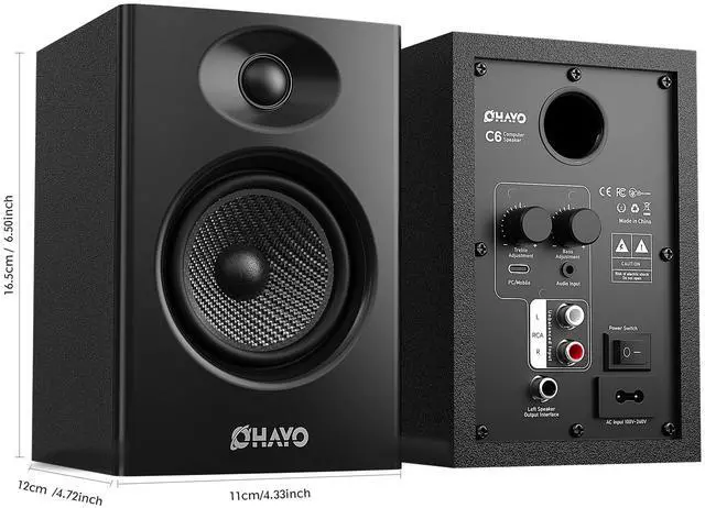 Alt view image 2 of 5 - OHAYO 60W Computer Speakers for Music and Gaming, Active Bluetooth 5.3, Stereo 2.0 Speakers for Desktop PC or Laptop, 3.5mm Aux RCA Input, USB-Powered, 1 Pair, Black