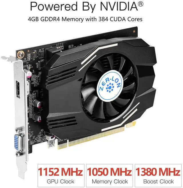 Alt view image 2 of 5 - ZER-LON GeForce GT 1030 4GB Graphics Card, 64Bit GDDR4 Video Card for Pc Gaming, VGA HDMI-Output, PCI Express 3.0 x4 for Office and Gaming Support 4K