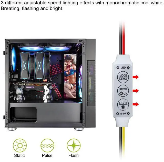 Alt view image 2 of 5 - Vetroo Display Board w/LED Lights for Computer PC Case Decor Full HD 2K Multi-Mode Function 9.8" x 3.1" (Vertical, A6)