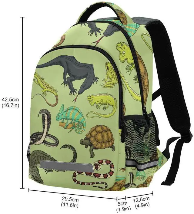 Alt view image 3 of 5 - Glaphy Snakes Lizard Chameleon and Turtle Animal Backpack with Reflective Stripes, Laptop School Book Bag Lightweight Computer Backpacks for Men Women Kids