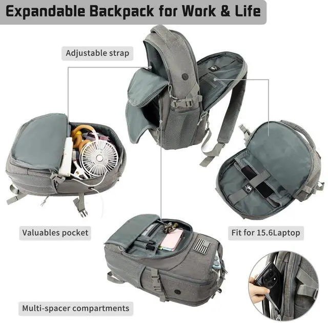 Alt view image 2 of 5 - Ogguno 15'' Travel Laptop Backpack for Men, 25L Tactical College Backpacks with Water Pouches Both Sides, Portable Backpack for Men Women Business Work Bag Fight Approved - Grey Backpack