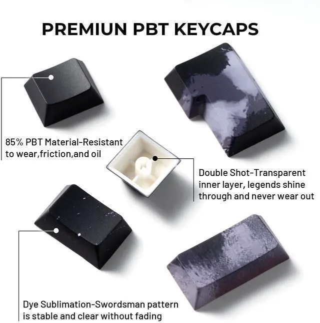 Alt view image 3 of 5 - GMKWTL XVX Swordsman Double Shot PBT Keycaps, Side Printed Shine Through Keycap Set, Cherry Profile Dye Sublimation Keyboard Keycaps Suitable for Cherry Gateron MX Switches Mechanical Keyboard