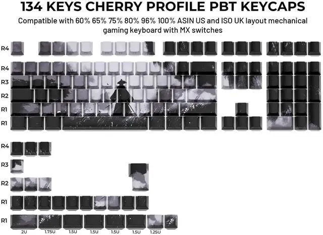 Alt view image 5 of 5 - GMKWTL XVX Swordsman Double Shot PBT Keycaps, Side Printed Shine Through Keycap Set, Cherry Profile Dye Sublimation Keyboard Keycaps Suitable for Cherry Gateron MX Switches Mechanical Keyboard