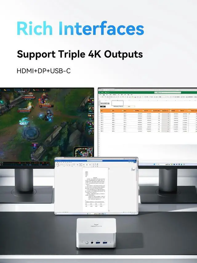 Alt view image 5 of 5 - MINISFORUM UN1290 12th Gen Mini PC Core i9-12900HK((14C/20T, up to 5Ghz) Desktop Computer 32G RAM 512 SSD,BT5.2 / WiFi6E/2.5G LAN, HDMI|DP|USB-C Triple Outputs,4xUSB Port Micro PC