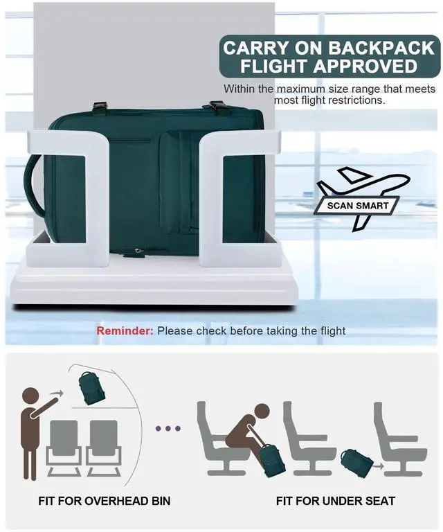 Alt view image 3 of 5 - VGCUB Large Travel Backpack Bag for Women Men,Carry on Backpack,17 Inch Laptop Business Work Waterproof Backpack with Laptop Compartment,Person Item Flight Approved,Mochila de Viaje,Peacock Blue