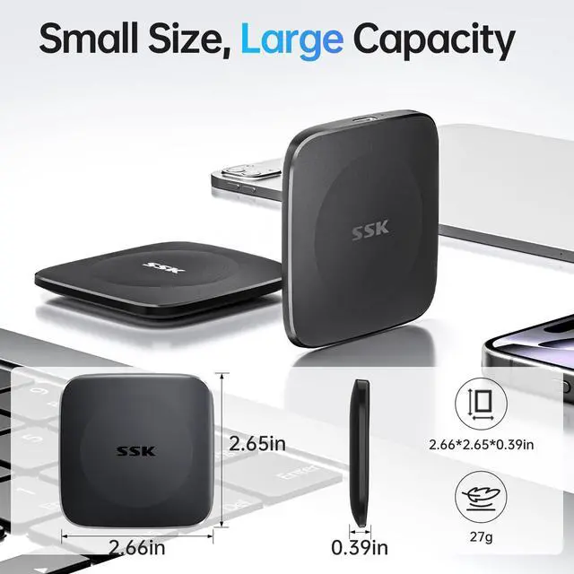 Alt view image 5 of 5 - SSK External SSD 256GB,Portable SSD Hard Drive up to 550MB/s,Solid State Drives Type C+USB A External Storage Drive USB 3.2 GEN2 USB C Drive for iPhone 15/Android/Windows/Tablet/Mac/Xbox