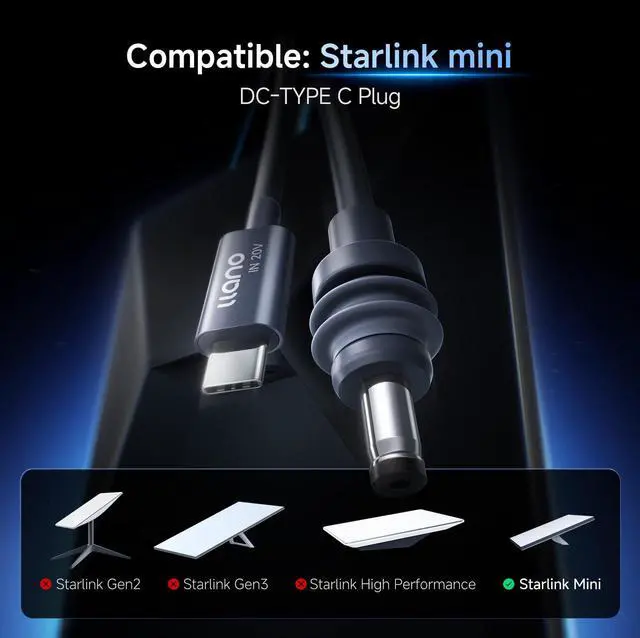 Alt view image 2 of 5 - Starlink Mini Cable 10FT Starlink Mini USB C to DC Power Cable Cord 100W Input USB Type C to DC Cable, DC Power Cable Direct to USB-C for Starlink Mini Work with 100W+ PD Source Waterproof 18AWG 3M