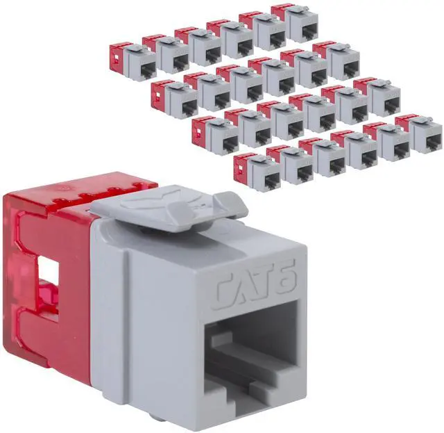 Main image of ICC CAT6 Keystone Jack with Slim Profile 180 Degree Punch Down, RJ45 UL Listed PoE++ TAA Compliant for Wall Plate or Patch Panel, Works with JackEasy Termination Tool, Gray 25 Pack