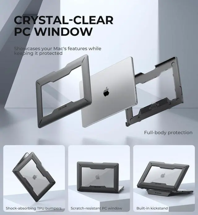 Alt view image 5 of 5 - Dexnor for MacBook Pro 16 Inch Case (2024/2023/2021) with Kickstand, M4 / M3 / M2 / M1 Pro/Max (A2991 A2780 A2485) Heavy Duty Full Body Protective Cover with TPU Bumper for MacBook Pro 16 Inch, Black