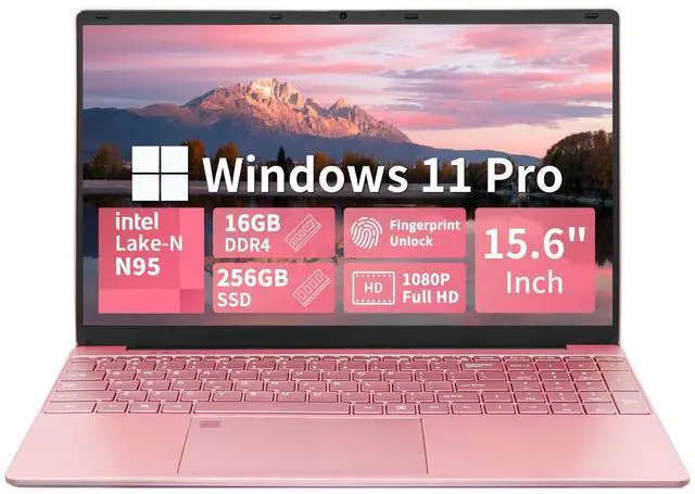 Main image of BINHENGLON 15.6 inch Laptops Computer Celeron N95 FHD 16G RAM SSD Large Screen Bluetooth 5.0 Fingerprint Laptop Windows 11 Ultrabook Wi-Fi 2.4GHz/5GHz, USB3.0(Rose Gold, 16G+256GB SSD)
