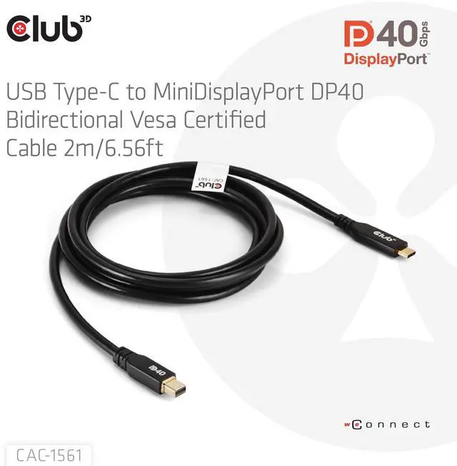 Alt view image 2 of 4 - Club 3D AMZ-1561 DP40 Mini Displayport to USB Type C Cable M/M 2m/6.56ft