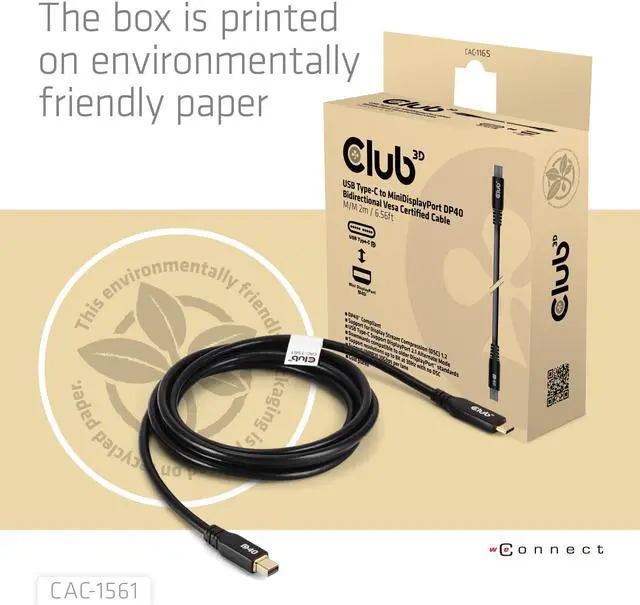 Alt view image 4 of 4 - Club 3D AMZ-1561 DP40 Mini Displayport to USB Type C Cable M/M 2m/6.56ft