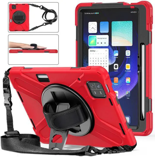 Main image of GooodiDEAR for Xiaomi Mi Pad 6/ Mi Pad 6 Pro Case, MiPad 6/ Pad 6 Pro Shockproof Case 11", 360 Rotate Stand Hand Strap Shoulder Strap Pencil Holder Protective Cover, Tablet for Men Women Kids, Red