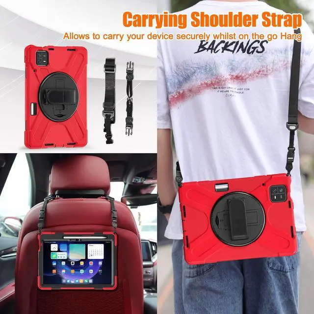 Alt view image 4 of 5 - GooodiDEAR for Xiaomi Mi Pad 6/ Mi Pad 6 Pro Case, MiPad 6/ Pad 6 Pro Shockproof Case 11", 360 Rotate Stand Hand Strap Shoulder Strap Pencil Holder Protective Cover, Tablet for Men Women Kids, Red