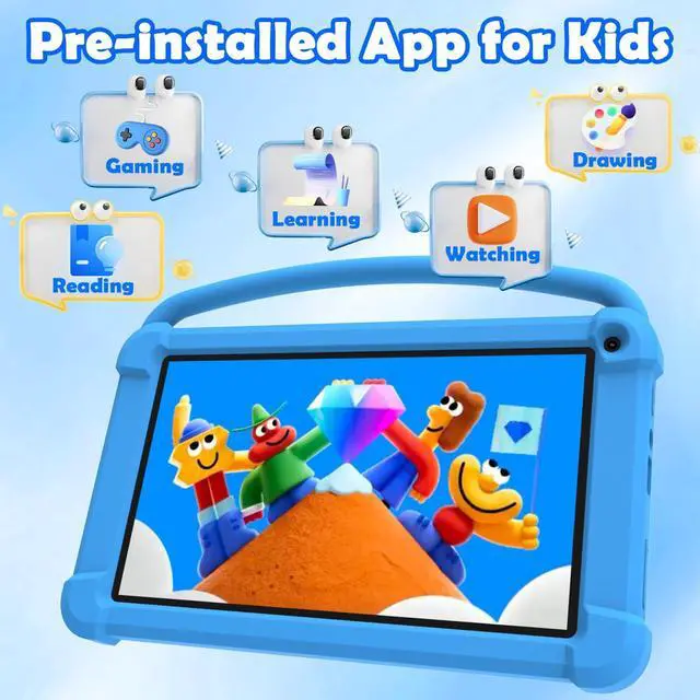 Alt view image 2 of 5 - 7 Inch Kids Tablet, Quad Core Android Toddler Tablets, Children Tablet with 32GB Storage, 4GB RAM, WiFi, Bluetooth, Dual Camera, Educationl, Games, Parental Control, Kids Software Pre-Installed.