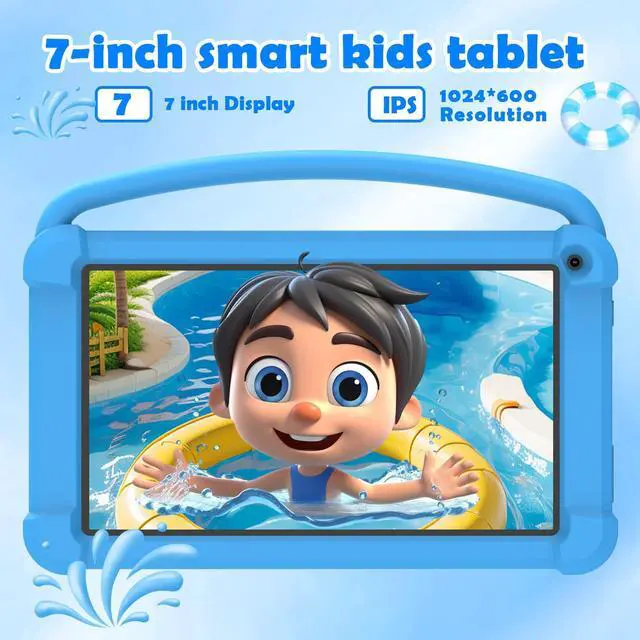 Alt view image 3 of 5 - 7 Inch Kids Tablet, Quad Core Android Toddler Tablets, Children Tablet with 32GB Storage, 4GB RAM, WiFi, Bluetooth, Dual Camera, Educationl, Games, Parental Control, Kids Software Pre-Installed.