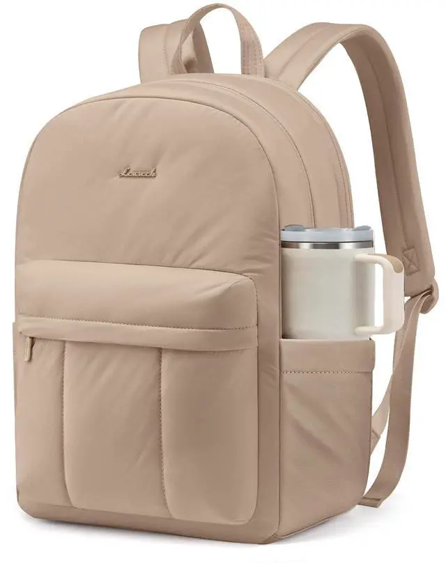 Main image of LOVEVOOK Puffer Backpack for Women Girl Travel Work, Lightweight Quilted Laptop Backpack Purse, Cute Bookbag Teacher Nurse Laptop Bag Computer Backpack, Waterproof Casual Daypack,17.3 Inch, Khaki