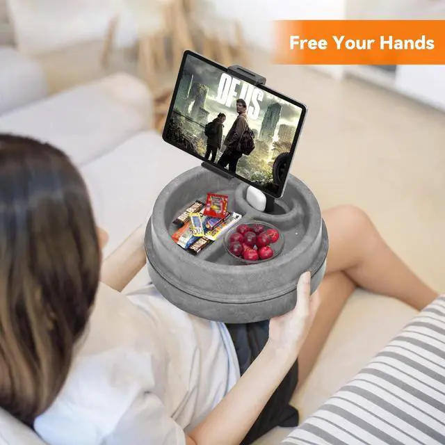 Alt view image 2 of 5 - KDD Tablet Pillow Stand for Lap, Multi-Angle iPad Stand with Storage Tray - 360° Rotating Clip Gooseneck Tablet Soft Pad Dock for Bed and Desk Compatible with iPad Pro 12.9, Air Mini, Phone, E-Reader