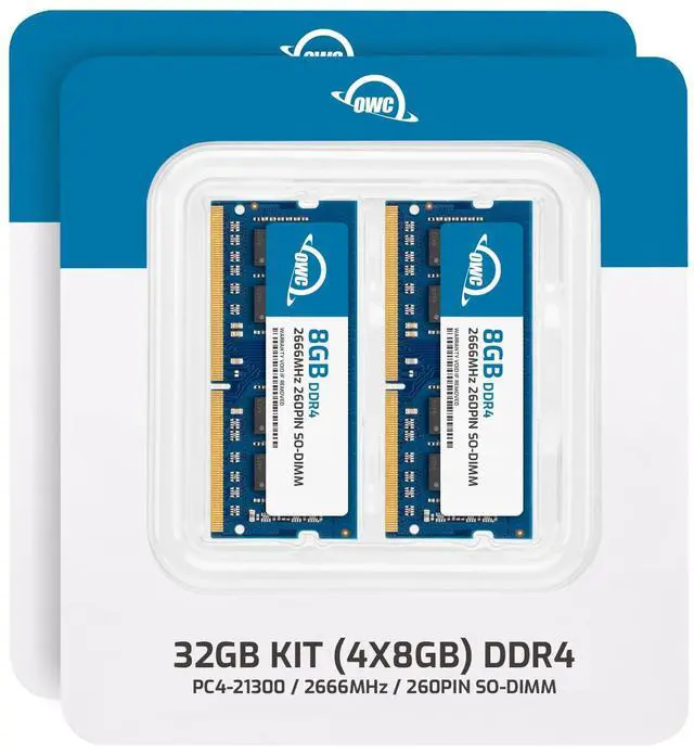 Alt view image 2 of 5 - OWC 32GB (4 x 8GB) PC21300 DDR4 2666MHz 260pin SO-DIMMs Memory Ram Upgrade Compatible with Mac mini 2018, iMac 2019 and up, and Compatible PCs (OWC2666DDR4S32S)