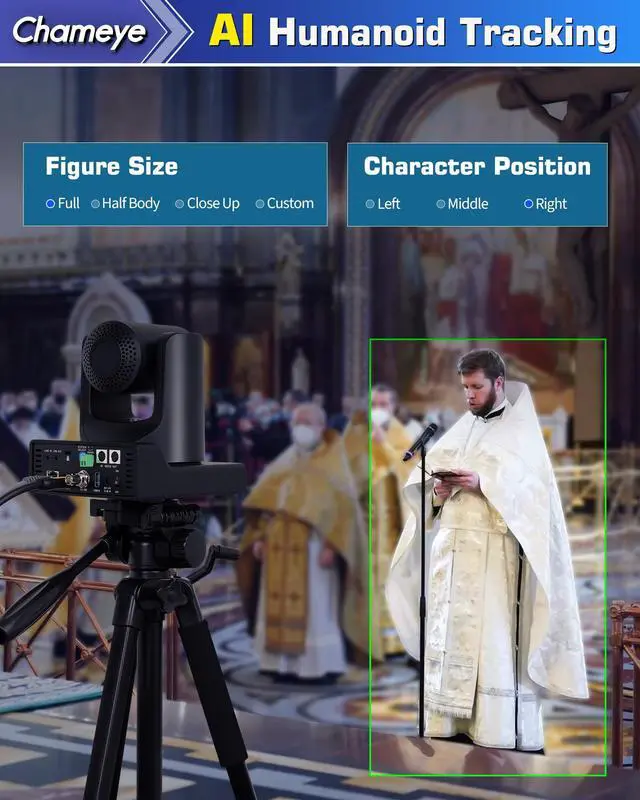 Alt view image 3 of 5 - Chameye NDI PTZ Camera 30x Optical Zoom AI Auto Tracking 1080P 60fps with 3G-SDI IP PoE HDMI PTZ Camera for Church Worship Live Streaming Education Events, C730N (NDI HX3 Certified)