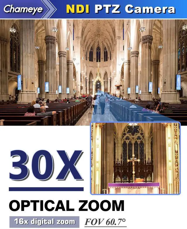 Alt view image 5 of 5 - Chameye NDI PTZ Camera 30x Optical Zoom AI Auto Tracking 1080P 60fps with 3G-SDI IP PoE HDMI PTZ Camera for Church Worship Live Streaming Education Events, C730N (NDI HX3 Certified)