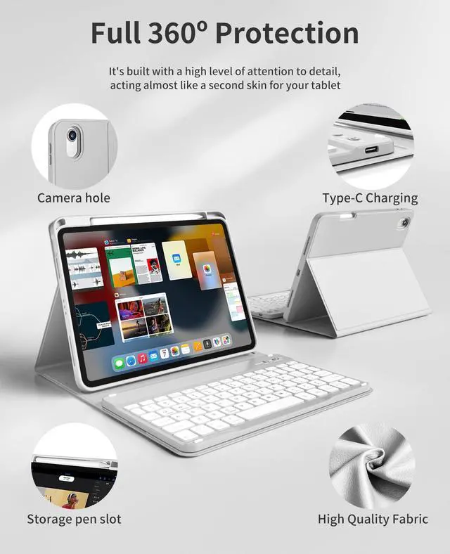 Alt view image 4 of 5 - GKABXY Keyboard Case for iPad (A16) 11th Gen 11 inch 2025 & iPad 10th Gen 10.9 inch 2022,7-Color Backlit Wireless Bluetooth Keyboard,Soft TPU Back Shell with Pencil Holder, Auto Sleep/Wake (Gray)