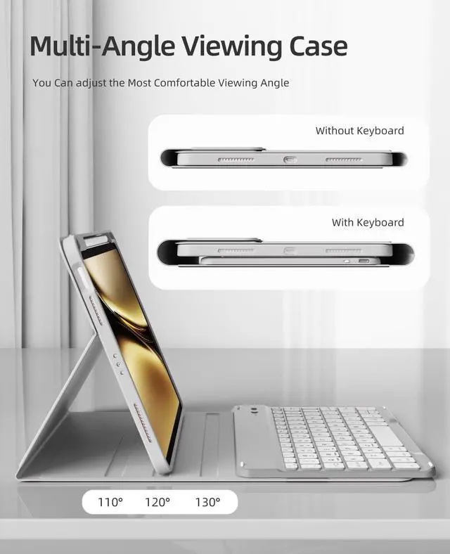 Alt view image 3 of 5 - GKABXY Keyboard Case for iPad (A16) 11th Gen 11 inch 2025 & iPad 10th Gen 10.9 inch 2022,7-Color Backlit Wireless Bluetooth Keyboard,Soft TPU Back Shell with Pencil Holder, Auto Sleep/Wake (Gray)