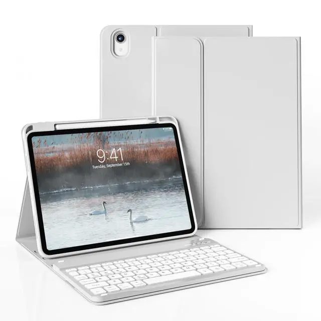 Main image of GKABXY Keyboard Case for iPad (A16) 11th Gen 11 inch 2025 & iPad 10th Gen 10.9 inch 2022,7-Color Backlit Wireless Bluetooth Keyboard,Soft TPU Back Shell with Pencil Holder, Auto Sleep/Wake (Gray)